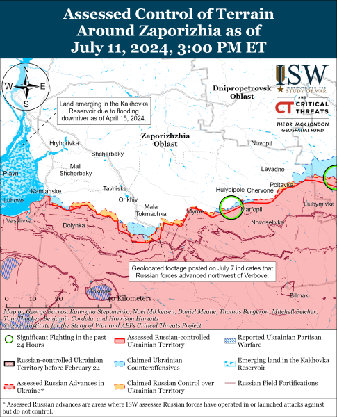 Бої на півдні, карта, ISW, 11 липня, Роботине